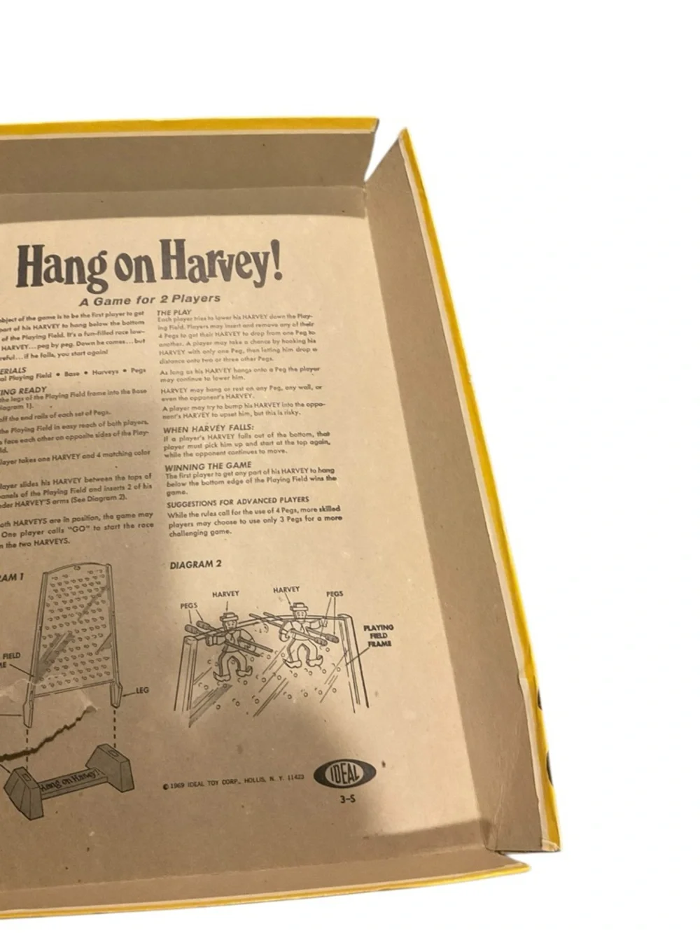 Hang On Harvey 1969 Ideal Toys Boardgame vtg Board Game box complete pegs mcm